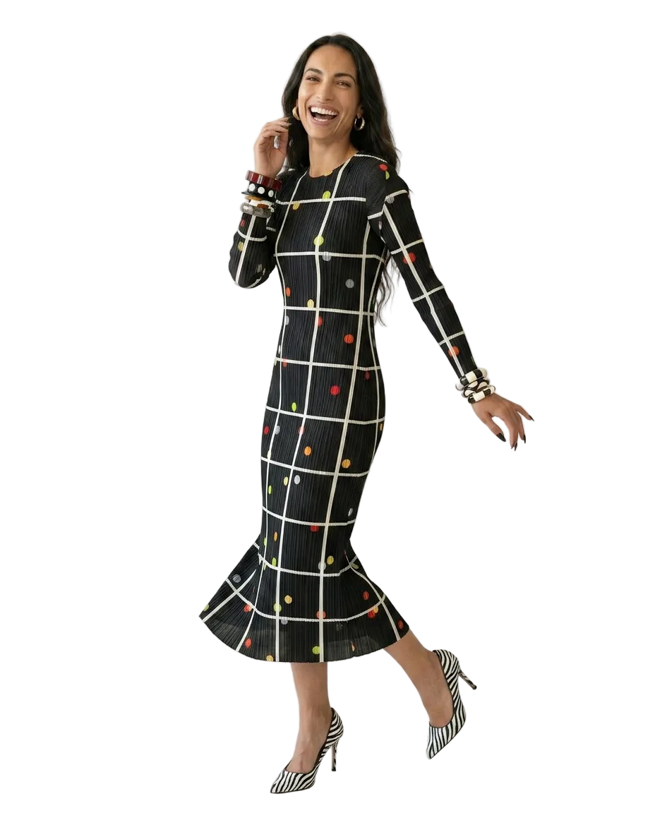Vibrant Plaid Pleated Maxi Dress