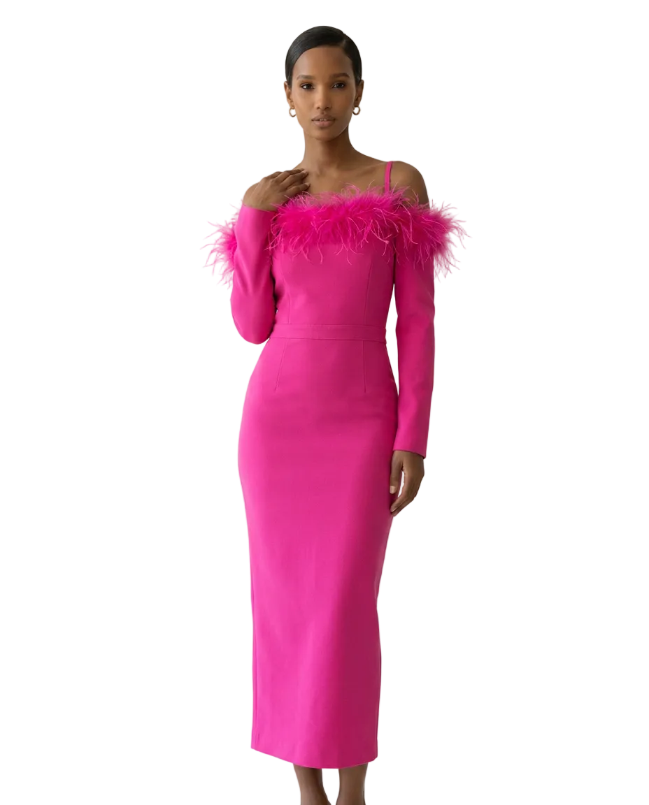 The Plume Fuchsia Column Gown