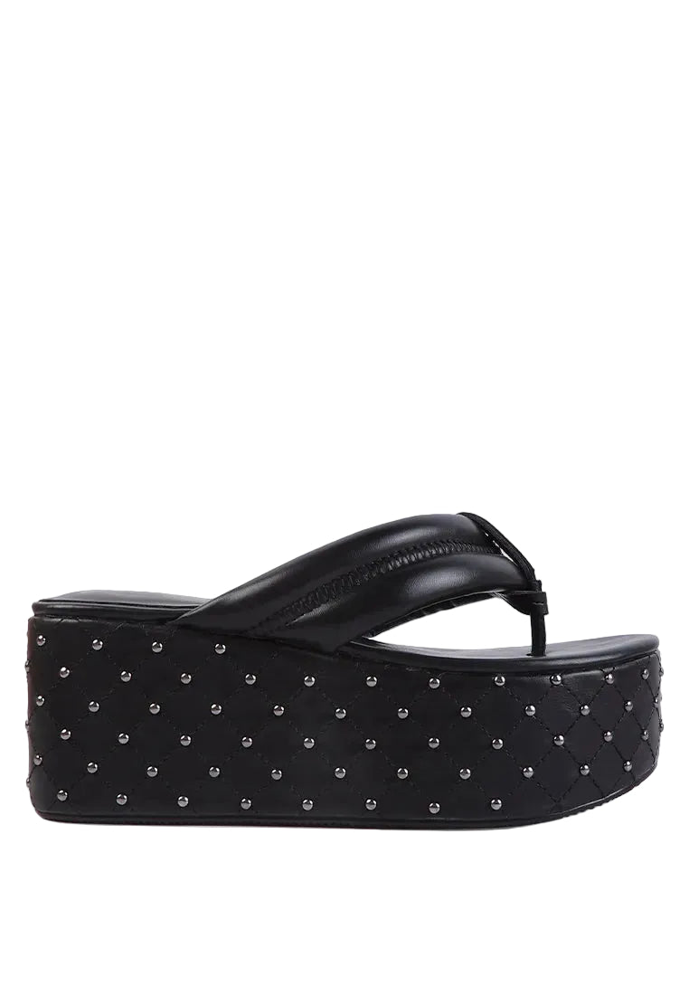 Quilted Rhinestone Platform Quilted Sandals