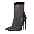 Rhinestone Mesh Bling Pointed Toe Sock Boots