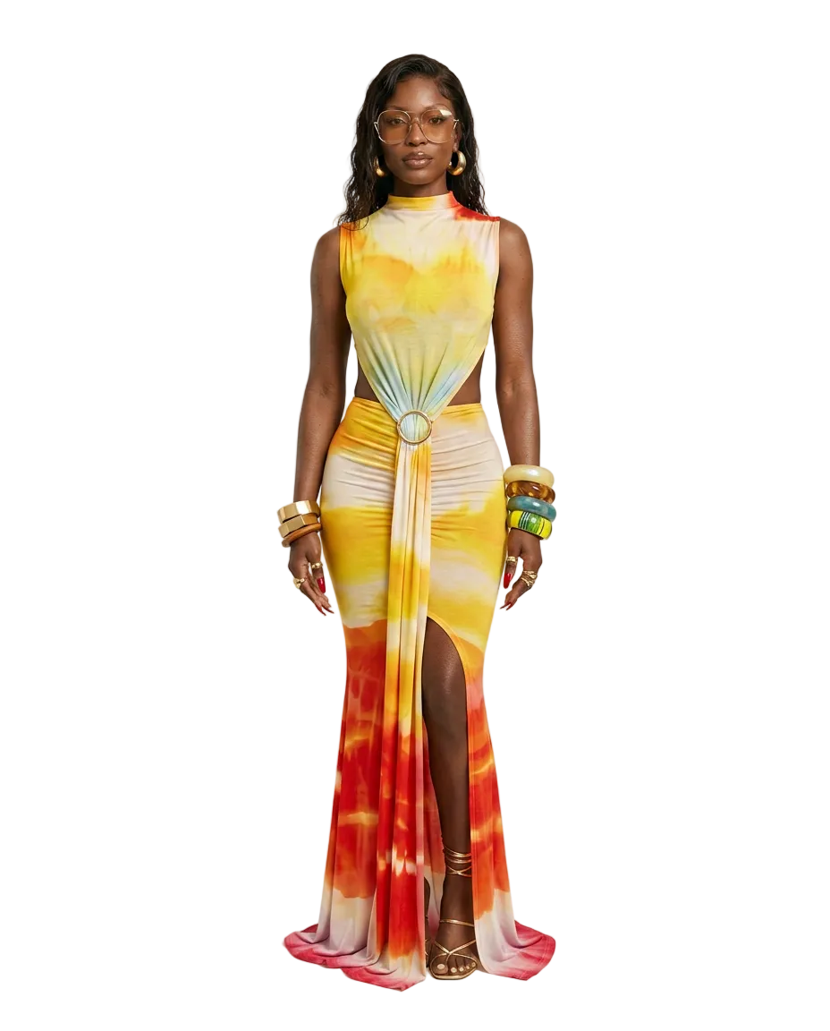 Radiant Printed Bodycon Maxi Dress